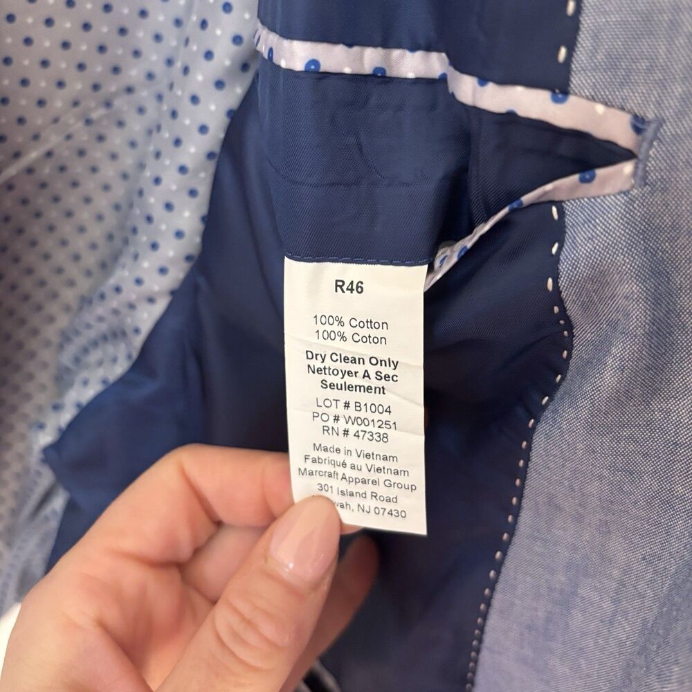 Tommy Hilfiger 46R Blue 100% Cotton Two Button Blazer Sport Coat Jacket FLAWED - Picture 8 of 11